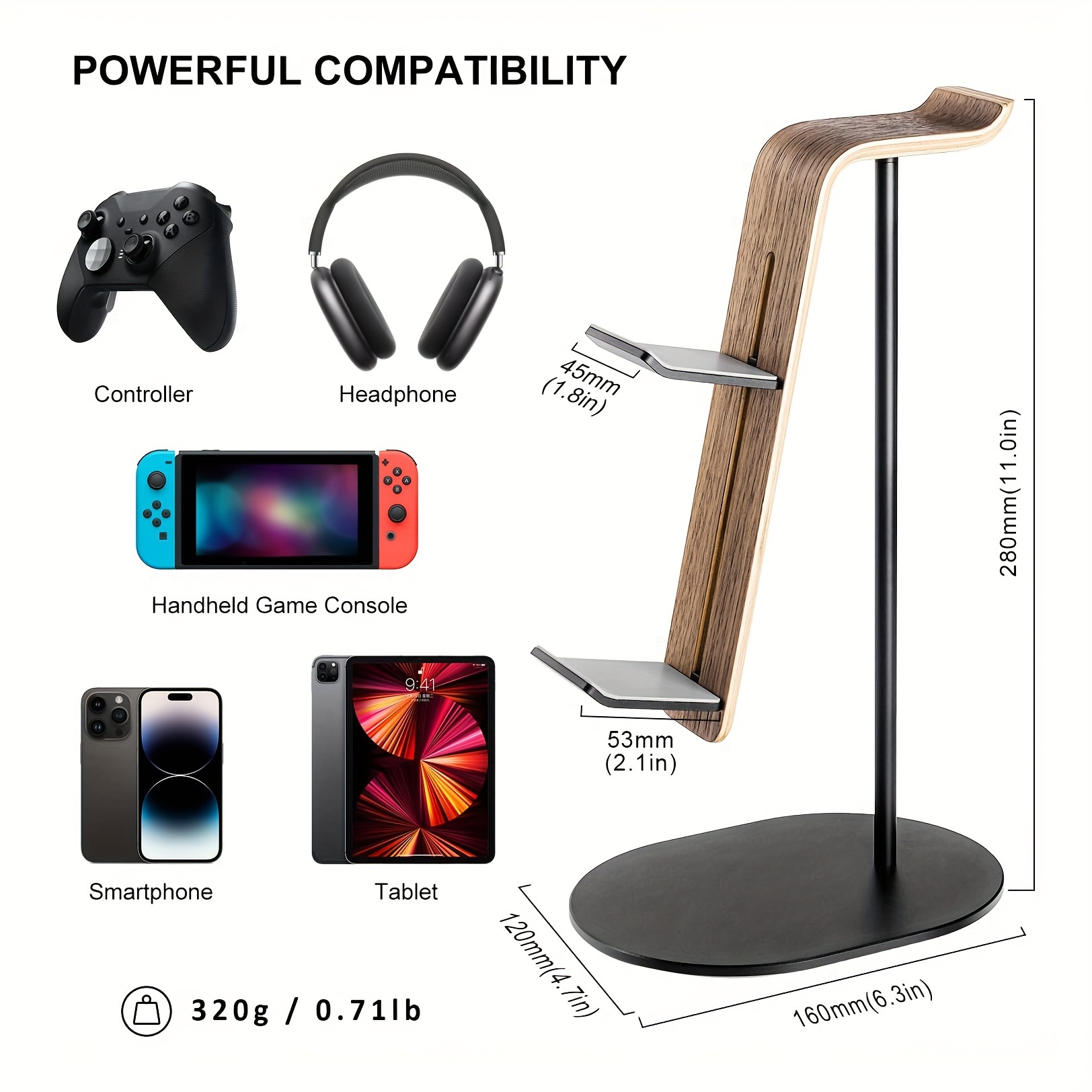 Gaming Headphone Accessories - Wooden Controller & Headset Holder, Universal